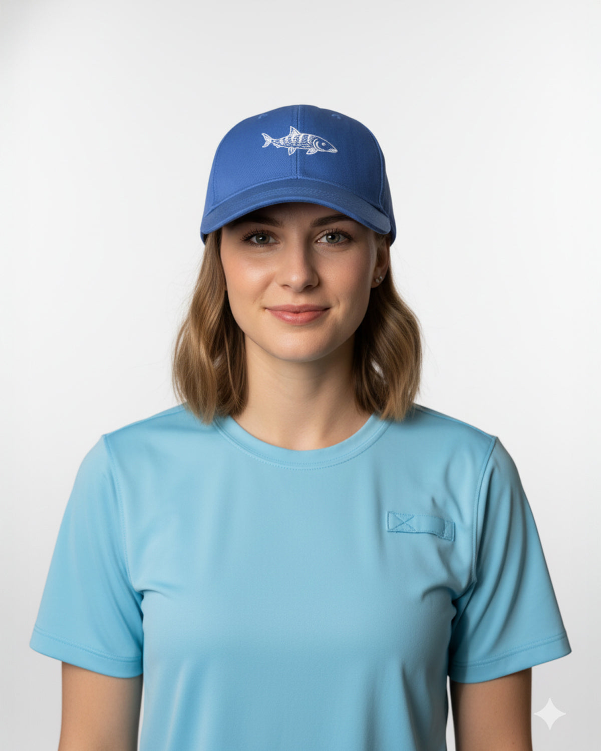 Embroidered Bone Fish Design on Front - Blue