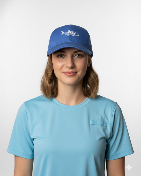 Embroidered Bone Fish Design on Front - Blue