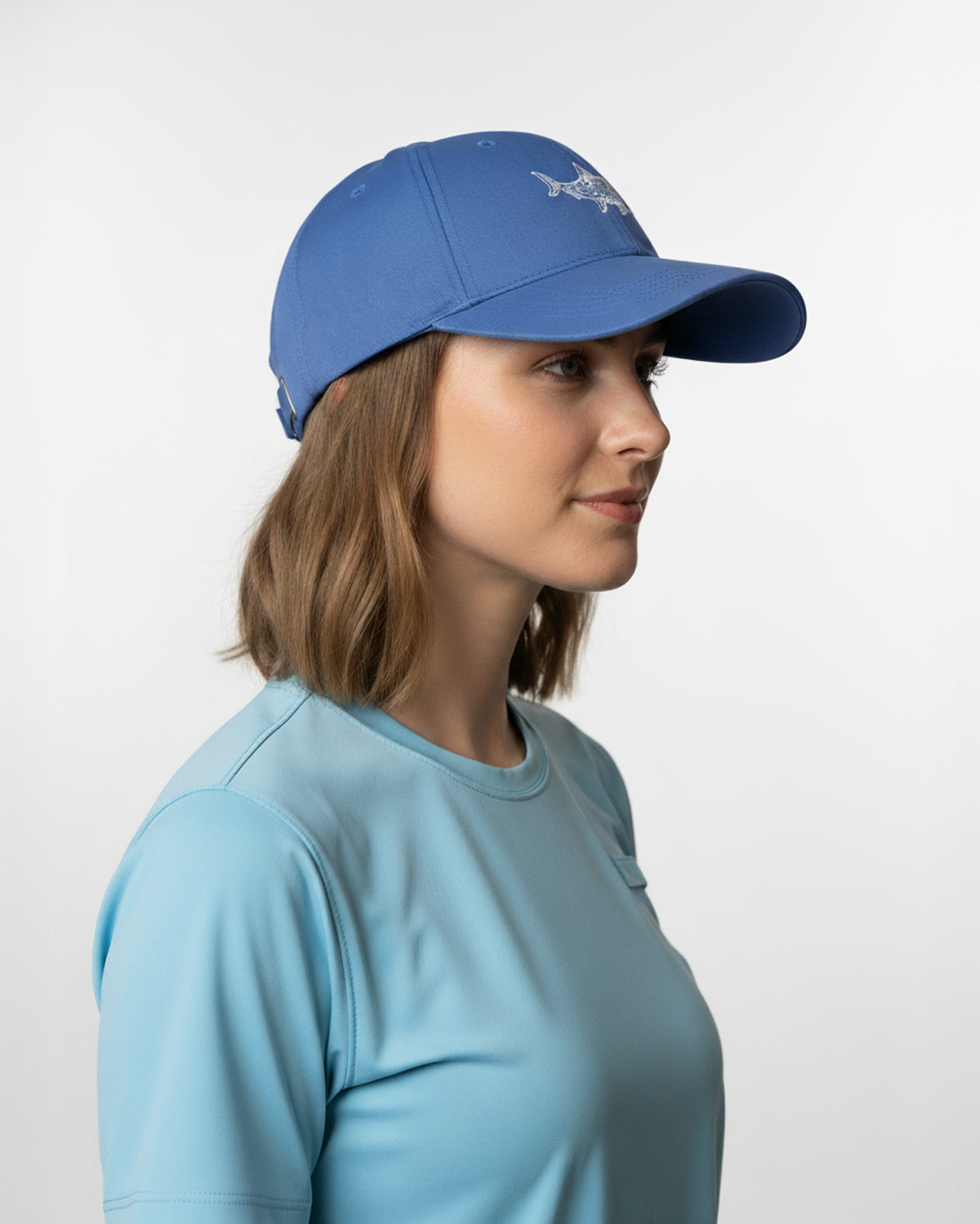 Embroidered Bone Fish Design on Front - Blue