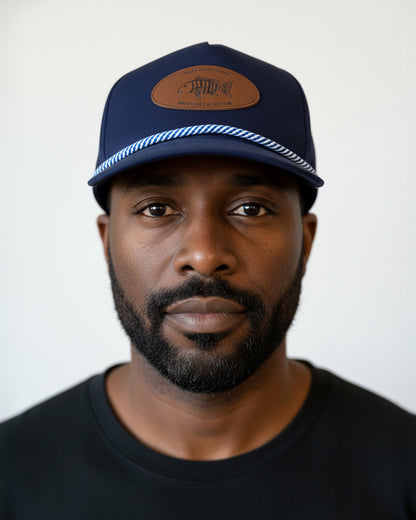 Leather hot patch with mutton snapper design on front - Blue