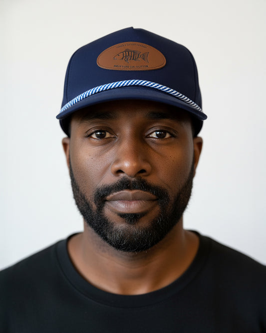 Leather hot patch with mutton snapper design on front - Blue