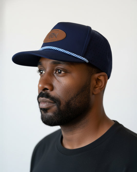 Leather hot patch with mutton snapper design on front - Blue