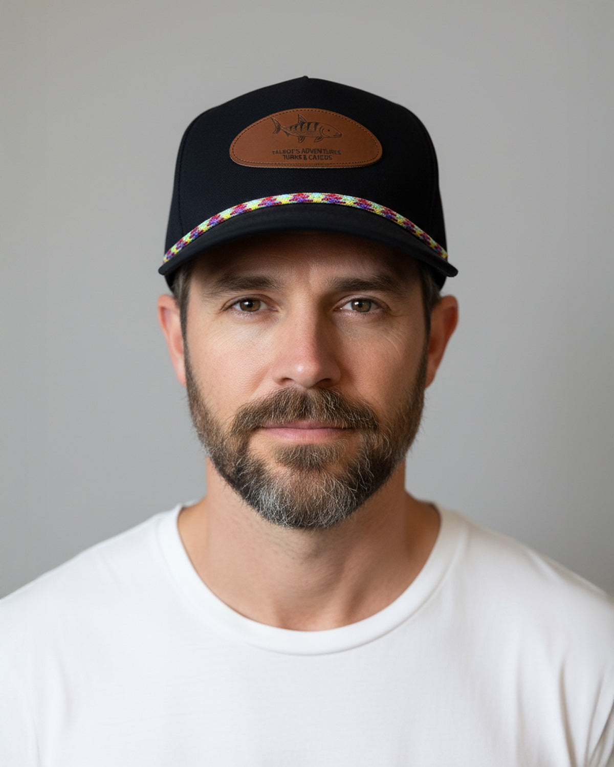 Leather Hot Patch With Bone Fish Design on Front - Black