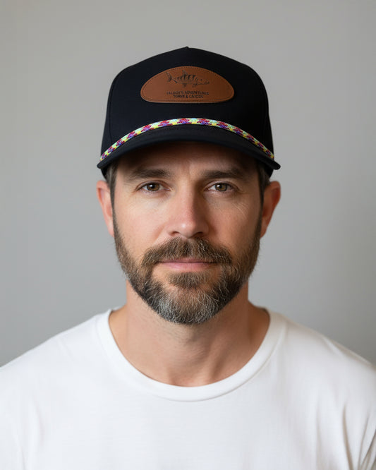 Leather Hot Patch With Bone Fish Design on Front - Black