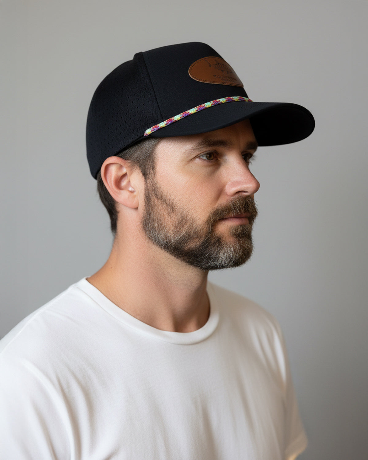 Leather Hot Patch With Bone Fish Design on Front - Black